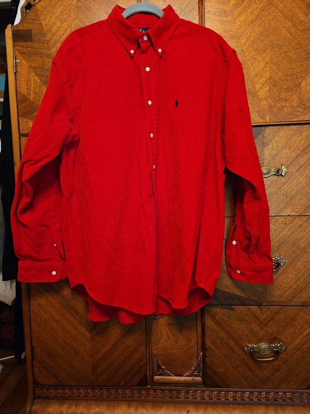 Ralph Lauren Blake Long Sleeve Thin Wale Cord Size XLRed Button-Down Men's Shirt